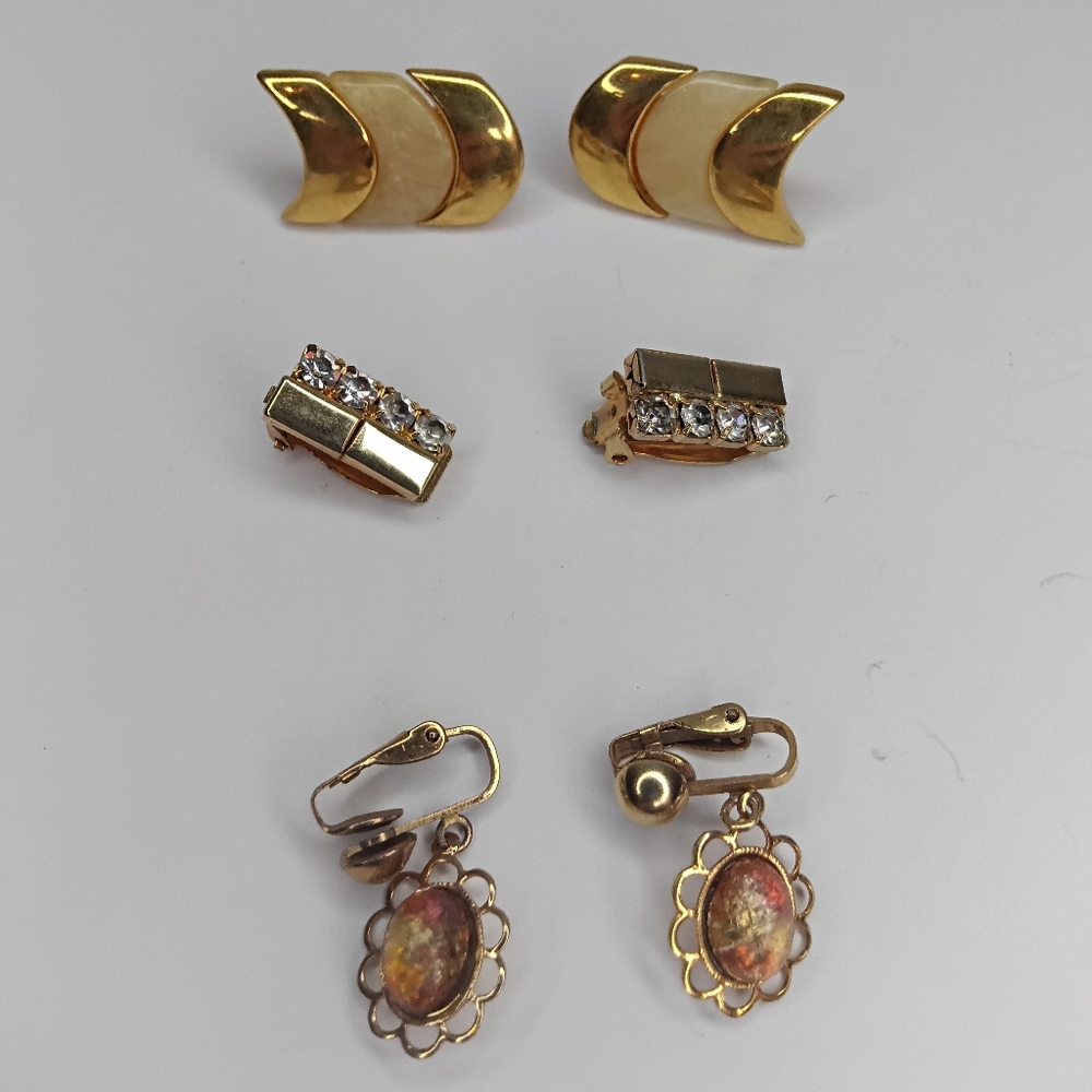 Gold-Tone Crescent and Crystal Clip-On Earring Set - Pink/Gold Accents